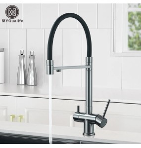 Gun Gray Filtered Kitchen Faucet Pure Water Pull Out Brass Sink Faucet Dual Handle Hot&Cold Drinking Water Purified Mixer Taps