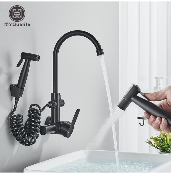 Black Two Mode Kitchen Faucet 304 Steel 360 Rotation With Handheld Shower Hot&Cold Mixer Kitchen Sink Tap Crane Shower Faucet