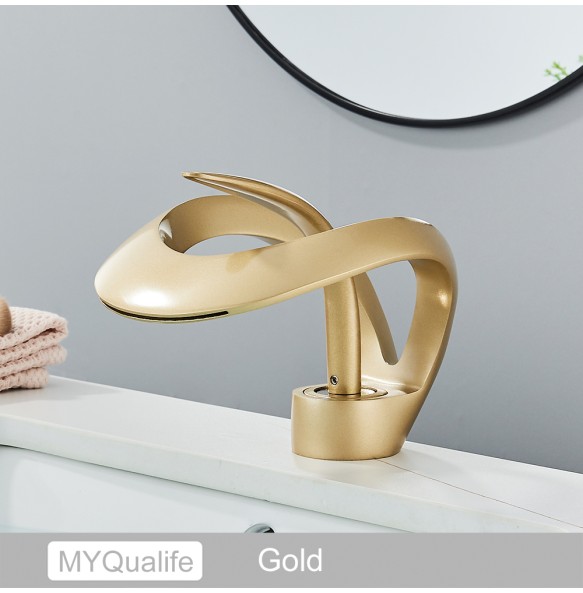 2024 New Black Brass New-Style Basin Faucet Bathroom Mixer Tap Hot Cold Water Deck Mounted Gold Luxury Sink Faucet