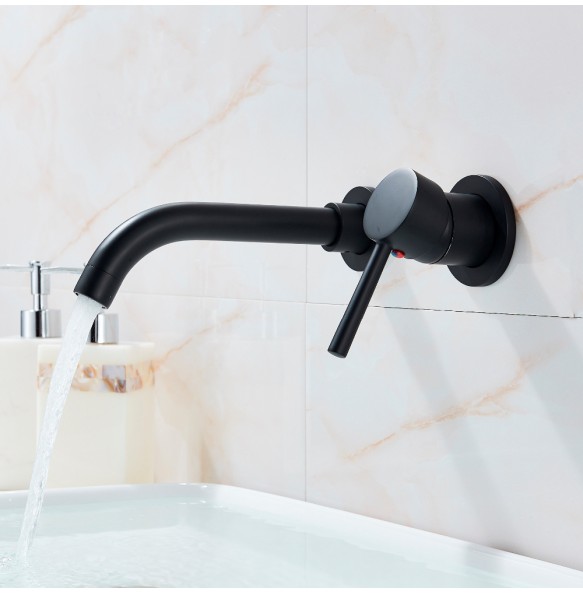 Wall Mounted Matte Black Bathroom Kitchen Faucet One Hole Cold Water Washing Tap Rotate  Spout Brass Vanity Sink Crane