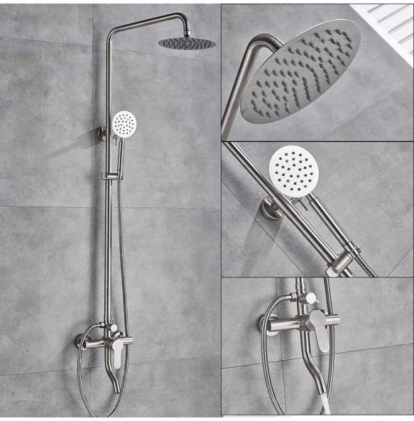 Brushed Nickel Shower Faucet Set Single Handle Swivel Bath Spout Rainfall Shower Mixers Stainless Steel Rain Shower Head 3-ways