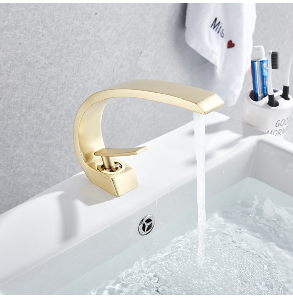 2024 New Creative Design Brushed Gold Basin Faucet  Washing Basin Mixer Deck Mounted Cold and Hot Bathroom Faucet