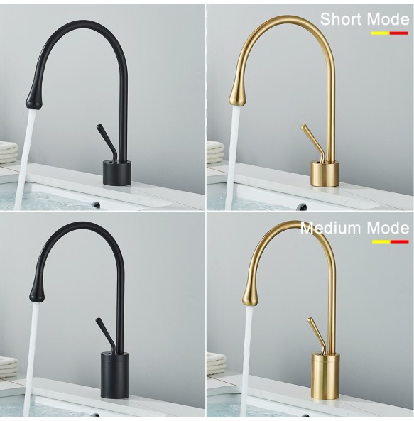 2024 New Black Brass Art Basin Faucet Bathroom Washbasin Hot Cold Tap 360 Swivel Waterfall  Gold Tall Model Mixer Deck Mounted