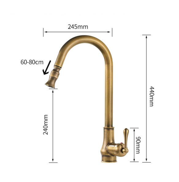 MYQualife Antique Brass Kitchen Sink Faucet Pull Down Swivel Spout Kitchen Deck Mounted Bathroom Hot and Cold Water Mixers