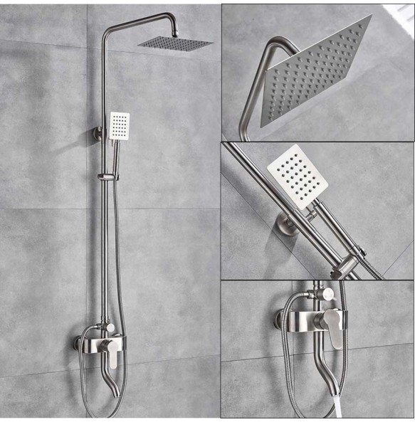 Brushed Nickel Shower Faucet Set Single Handle Swivel Bath Spout Rainfall Shower Mixers Stainless Steel Rain Shower Head 3-ways