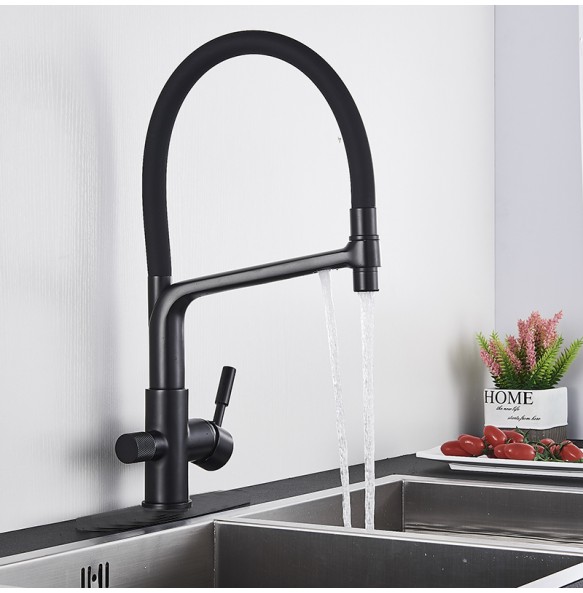 Matte Black Kitchen Sink Faucet Tap Pure Water Filter Mixer Crane Dual Handles Purification Kitchen Hot and Cold Water Tap