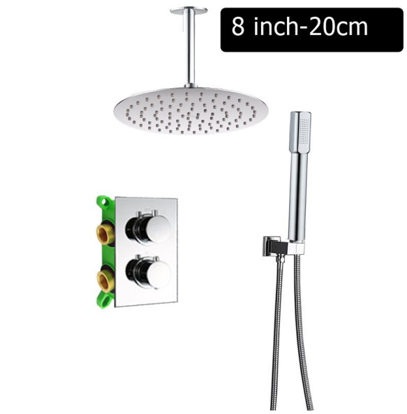 Chrome Thermostatic Shower Faucet Dual Handle Wall Mounted Shower Mixer Tap with Handshower Thermostatic Shower Mixer Valve