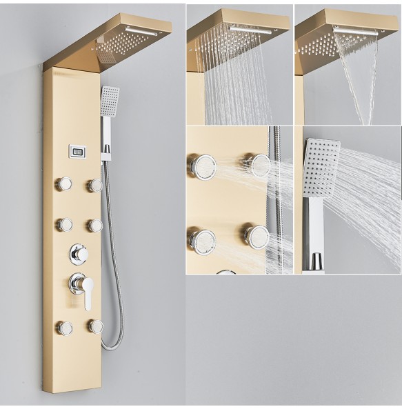 Shower Panel Waterfall Rain Shower Faucet Set SPA Massage Jet Bath Shower Column Temperature Display Mixer Tap Tower