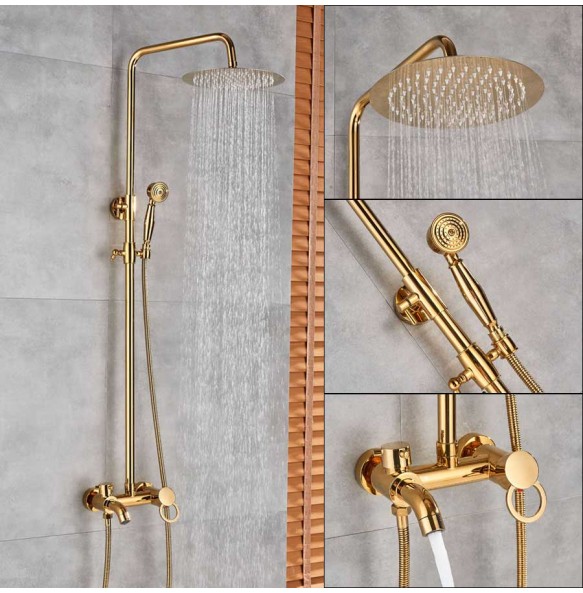 Gold Bathtub Shower Faucet Rainfall Brass 8 