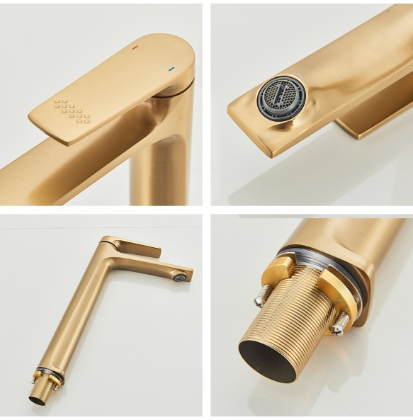 Brushed Gold Square Basin Faucet Bathroom Washbasin Stainless Steel Tap Hot Cold Water Gold Tall Model Mixer Deck Mounted