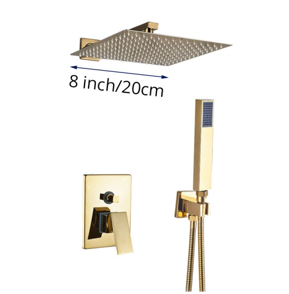 Luxury Golden Shower Faucet Set Single Handle Rainfall Shower Head Brass Bath Shower Mixers In Wall Bathroom Hot Cold Tap