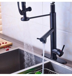 Sturdy Pre Rinse Spring Pull Down Kitchen Sink Faucet Single Handle with Sprayer Black Bronze  Pull Out Kitchen faucet