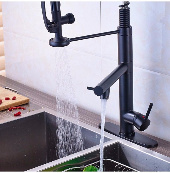 Sturdy Pre Rinse Spring Pull Down Kitchen Sink Faucet Single Handle with Sprayer Black Bronze  Pull Out Kitchen faucet