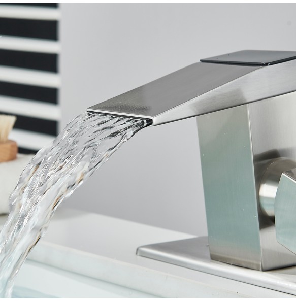 Black Temperature Display Bathroom Faucet Waterfall Brass Basin Taps Water Flow Power Hot Cold Mixer With Cover Plate