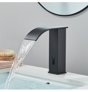 2024 New Black Sensor Basin Faucet Bathroom Automatic Sensor Watefall Faucet Touchless Free Touch Sink Tap Hot Cold Water Mixer Crane