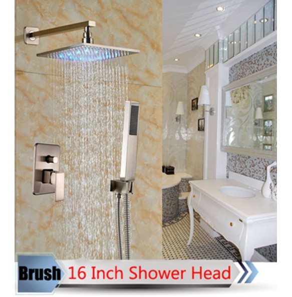 Bathroom LED Light Rainfall Shower Set Handheld Spray Brass Tub Spout Tap Bath Shower Mixer Faucet Wall Mounted Color Changing