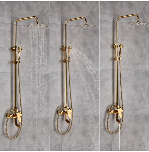 Gold Bathtub Shower Faucet Rainfall Brass 8 