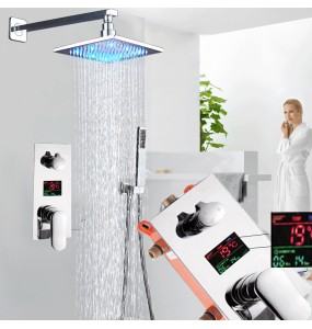 Wall Mounted LED Light Shower Faucet Set Single Handle Bathroom Chrome Shower Mixers 3-ways Concealed Box Mixer Valve