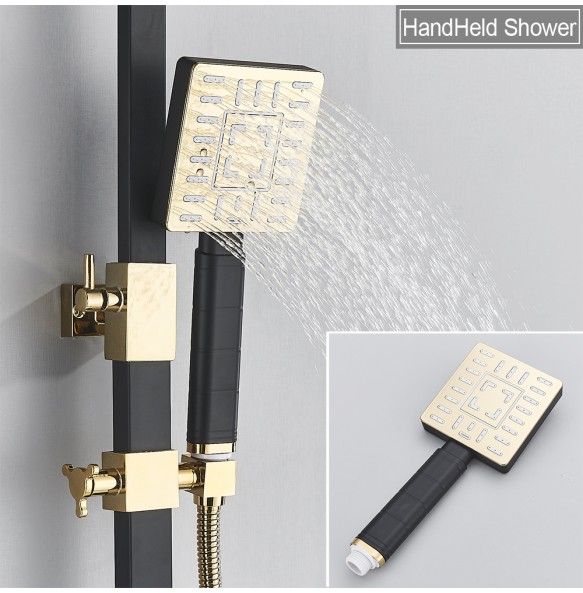 Gold Shower Set Faucet Rainfall Bathtub Tap With Bidet 4 Function Shower Wall Mounted Hot Cold Shower Column Square 8