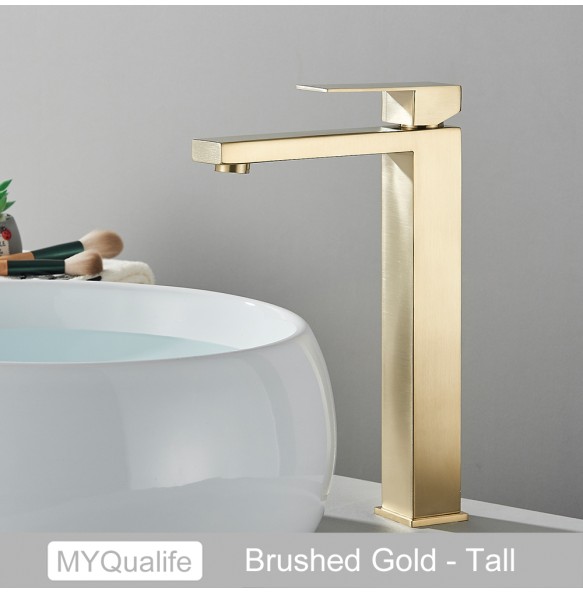 2024 New Black Square Basin Faucet Bathroom Washbasin Stainless Steel Tap Hot Cold Water Gold Tall Model Mixer Deck Mounted