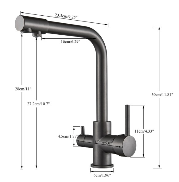 Matte Black Brass Pure Water Kitchen Faucet Dual Handle Hot and Cold Drinking Water 3-way Filter Kitchen Purified Mixer Taps