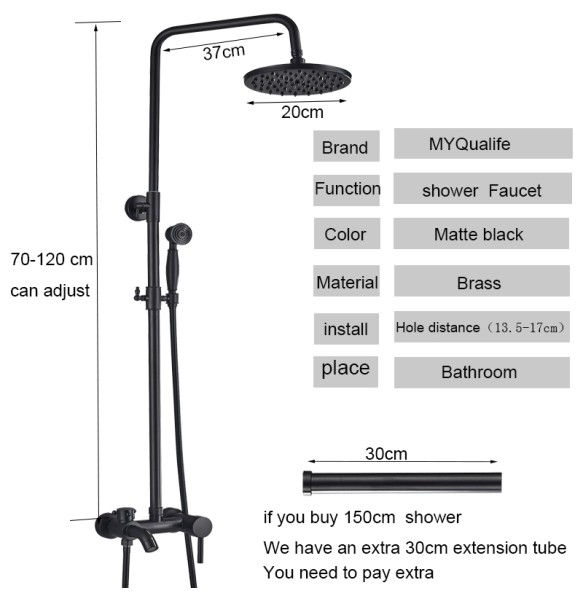 Black Bathroom Shower Faucet Mixer Wall Mount 8