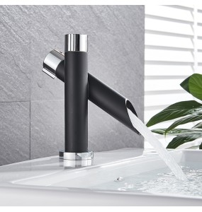 Black Deck Mounted Bathroom Basin Mixer Tap Square Single Handle Basin Vessel Sink Faucet Hot Cold Water Faucet for Basin