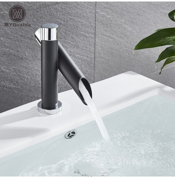 Black Deck Mounted Bathroom Basin Mixer Tap Square Single Handle Basin Vessel Sink Faucet Hot Cold Water Faucet for Basin