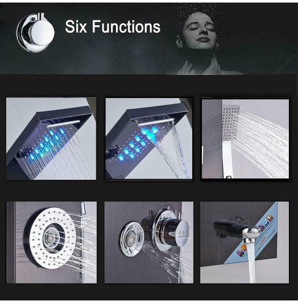 Brushed LED Light Waterfall Rainfull Shower Panel  SPA Sprayer Jets 3 Handles Shower Column Faucet Tower Hand Shower Tub Spout