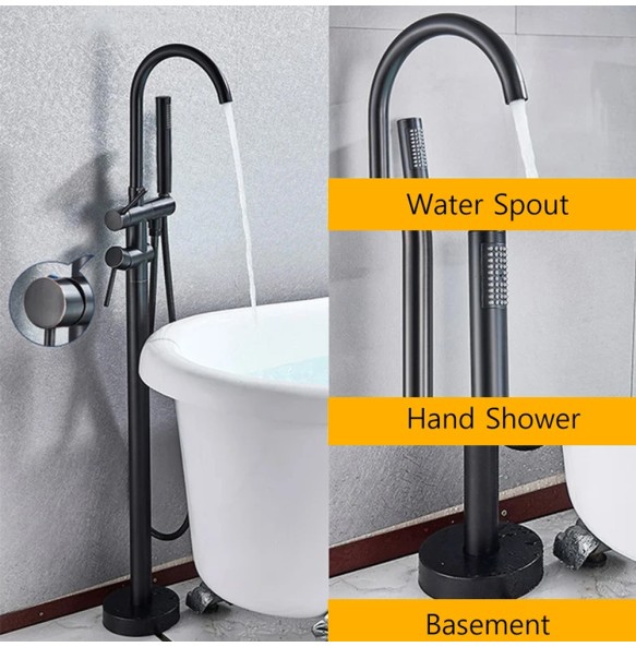 Floor Mounted Chrome Bath Tub Faucet Clawfoot Free Standing Bath Mixer Tap with Handshower Single Lever Bathtub Faucet