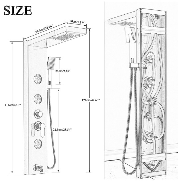 Stainless Steel Black Bath Shower Column Wall Mounted Rain Waterfall Shower Panel Mixers Rotate Body Massage Jets Shower System