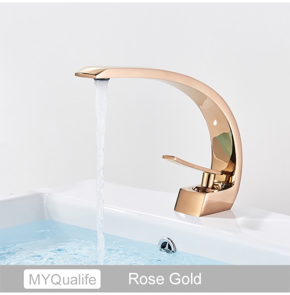 2024 New Creative Design Brushed Gold Basin Faucet  Washing Basin Mixer Deck Mounted Cold and Hot Bathroom Faucet