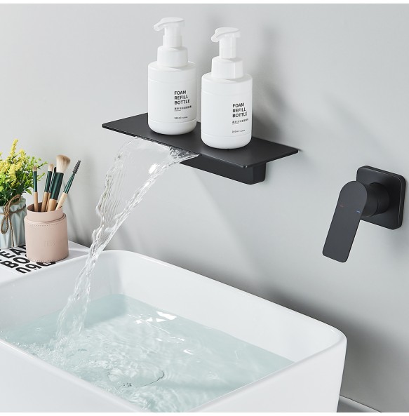 Matte Black Waterfall Bathtub Faucet One Handle In-wall Spout Tub Hot&Cold water Mixer Tap Handshower Widespread Bathtub Tap