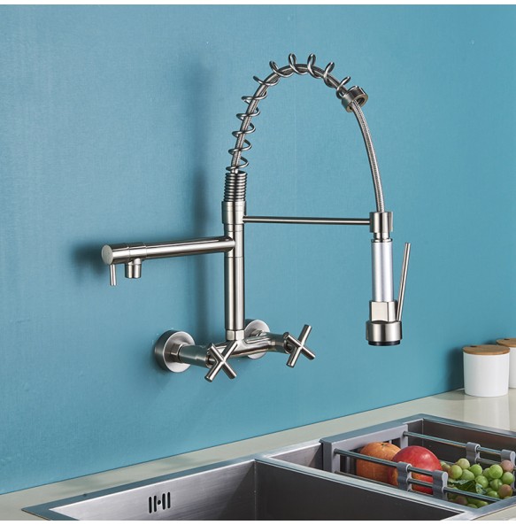 Kitchen Faucet Torneira Cozinha Double Handle Mounted On Spring Faucet With 2 Nozzles Chrome Finish New Grifo Cocina