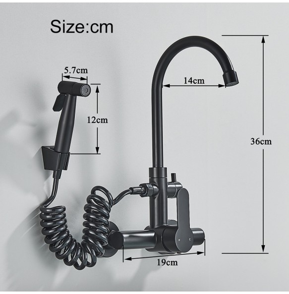 Black Two Mode Kitchen Faucet 304 Steel 360 Rotation With Handheld Shower Hot&Cold Mixer Kitchen Sink Tap Crane Shower Faucet