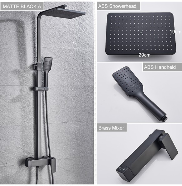 Black Brass Shower Faucet Rotate Tub Spout Square 8