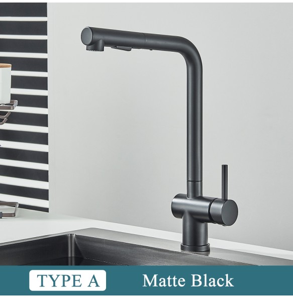 Black Pull Out Kitchen Sink Faucet High Pressure Two Model Stream Sprayer Nozzle Stainless Steel Hot Cold Wate Mixer Tap Deck