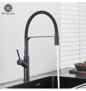 Matte Black Tall Kitchen Sink Faucet Deck Mount Pull Down Brass Kitchen Faucet Hot&Cold Water Mixer Tap Single Handle Mixer