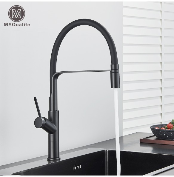 Matte Black Tall Kitchen Sink Faucet Deck Mount Pull Down Brass Kitchen Faucet Hot&Cold Water Mixer Tap Single Handle Mixer