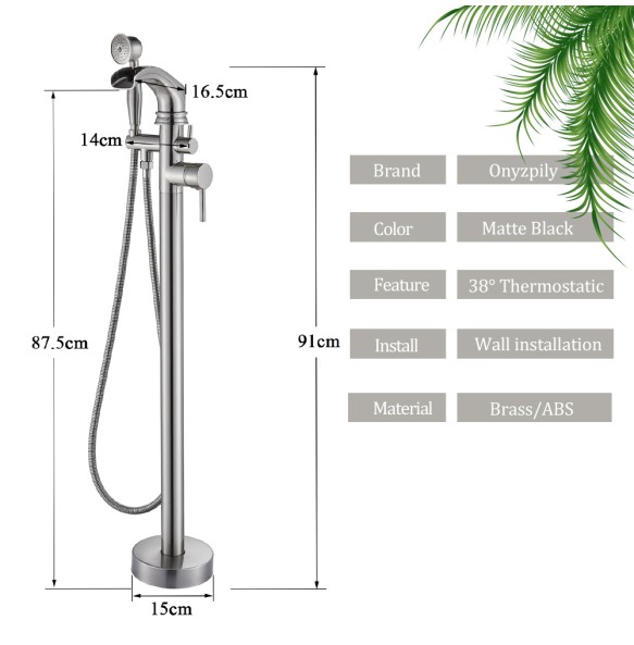 MYQualife Matte Black Floorstanding Bathtub Faucet Set Dual Handle Floor Mounted Bath Tub Mixers Swive Spout Tub Faucet