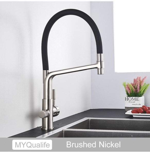 Matte Black Kitchen Sink Faucet Tap Pure Water Filter Mixer Crane Dual Handles Purification Kitchen Hot and Cold Water Tap