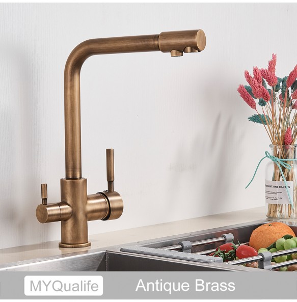 Matte Black Brass Pure Water Kitchen Faucet Dual Handle Hot and Cold Drinking Water 3-way Filter Kitchen Purified Mixer Taps