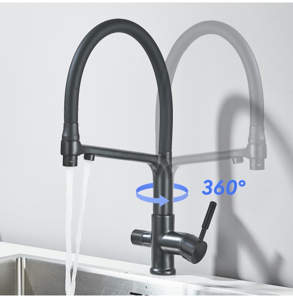 Matte Black Brass Kitchen Sink Faucet 2 Mode Tap Pure Water Filter Hot Cold Water Mixer Crane Purification Kitchen