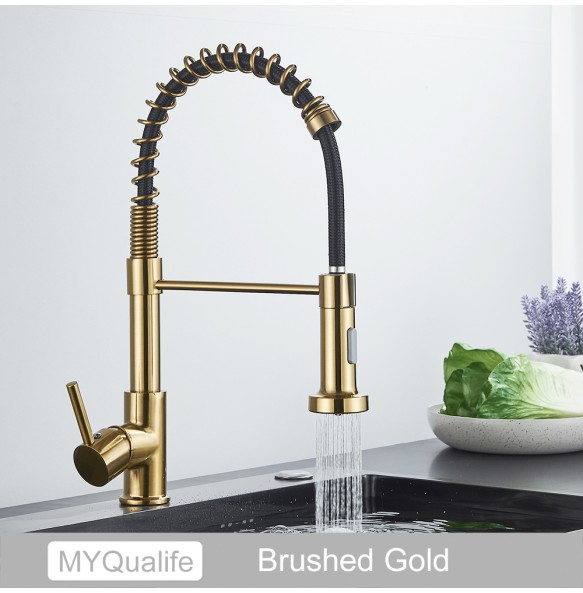 Silver Gray Kitchen Sink Faucet One Handle Spring Hot and Cold Water Tap Deck Mounted Bathroom Matte Black Kitchen Crane