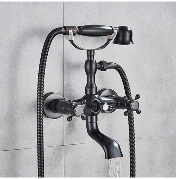 Luxury Bathtub Faucet Dual Handle Handheld Bath Shower Mixer Tap with Hand Shower Wall Mount Swivel Spout Tub Sink Mixer Faucet