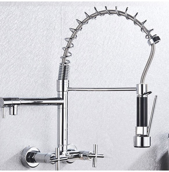 Kitchen Faucet Torneira Cozinha Double Handle Mounted On Spring Faucet With 2 Nozzles Chrome Finish New Grifo Cocina