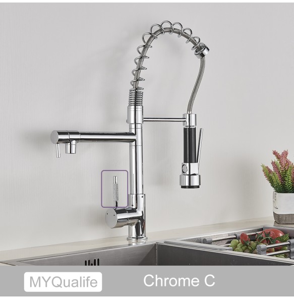 Matte Black Finish Dual Spout Kitchen Sink Faucet Deck Mount Spring Kitchen Mixer Tap Kitchen Hot and Cold Water tap