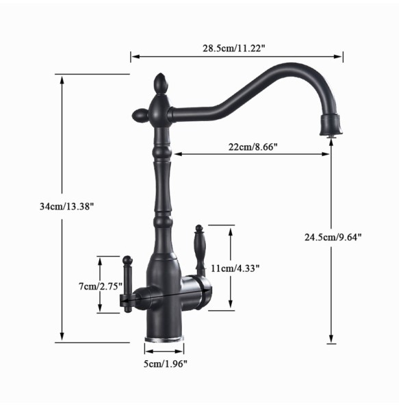 Matte Black  Kitchen Sink Faucet Pure Water Filter Drink Mixer Tap Dual Handles Two Spout Bathroom Kitchen Tap Hot Cold Crane