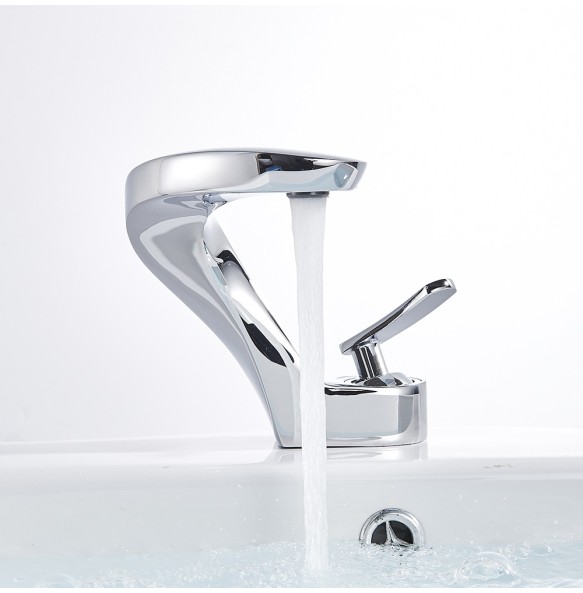 Bathroom Sink Mixer Faucet Single Lever Deck Mounted Brass Hot and Cold Basin Taps Brushed Nickel