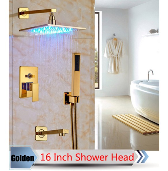 Bathroom LED Light Rainfall Shower Set Handheld Spray Brass Tub Spout Tap Bath Shower Mixer Faucet Wall Mounted Color Changing